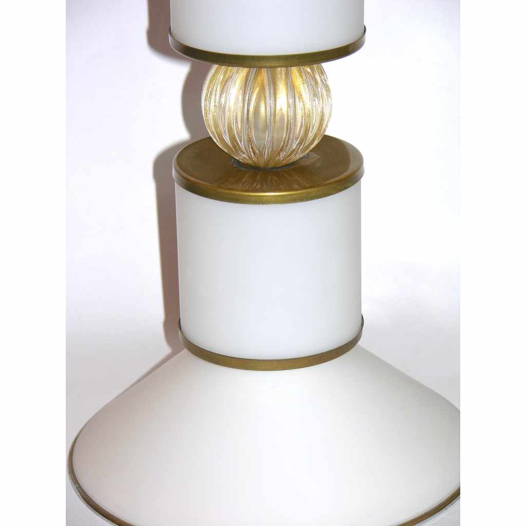 Albarelli 1960 Tall Pair of White and Gold Murano Glass Lamps - Cosulich Interiors & Antiques