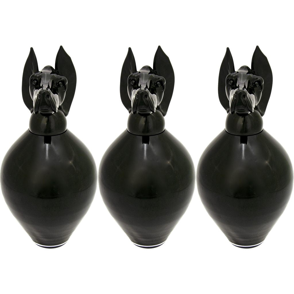 Formia 2001 Italian Set of 3 Black Murano Glass Bottles with Dog Head Stopper - Cosulich Interiors & Antiques