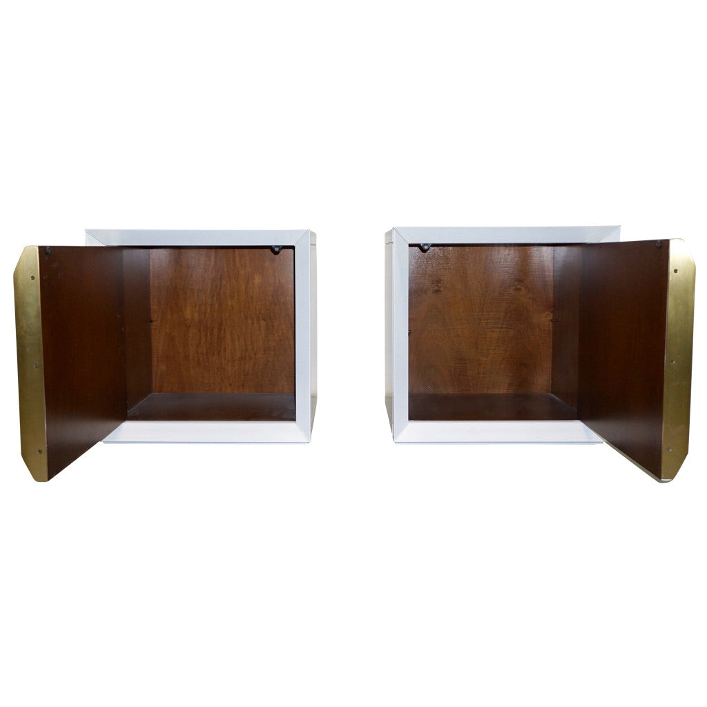 Frigerio 1970s Italian Pair of White Lacquered Wood Side Tables / Nightstands - Cosulich Interiors & Antiques