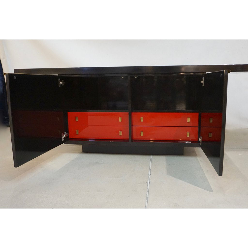 1970 Frigerio Vintage Italian Black & Gold Copper Freestanding Sideboard/Console - Cosulich Interiors & Antiques