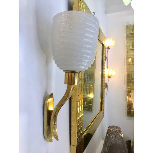 1960s Italian Pair of Art Deco Design Gold and White Murano Glass Sconces - Cosulich Interiors & Antiques