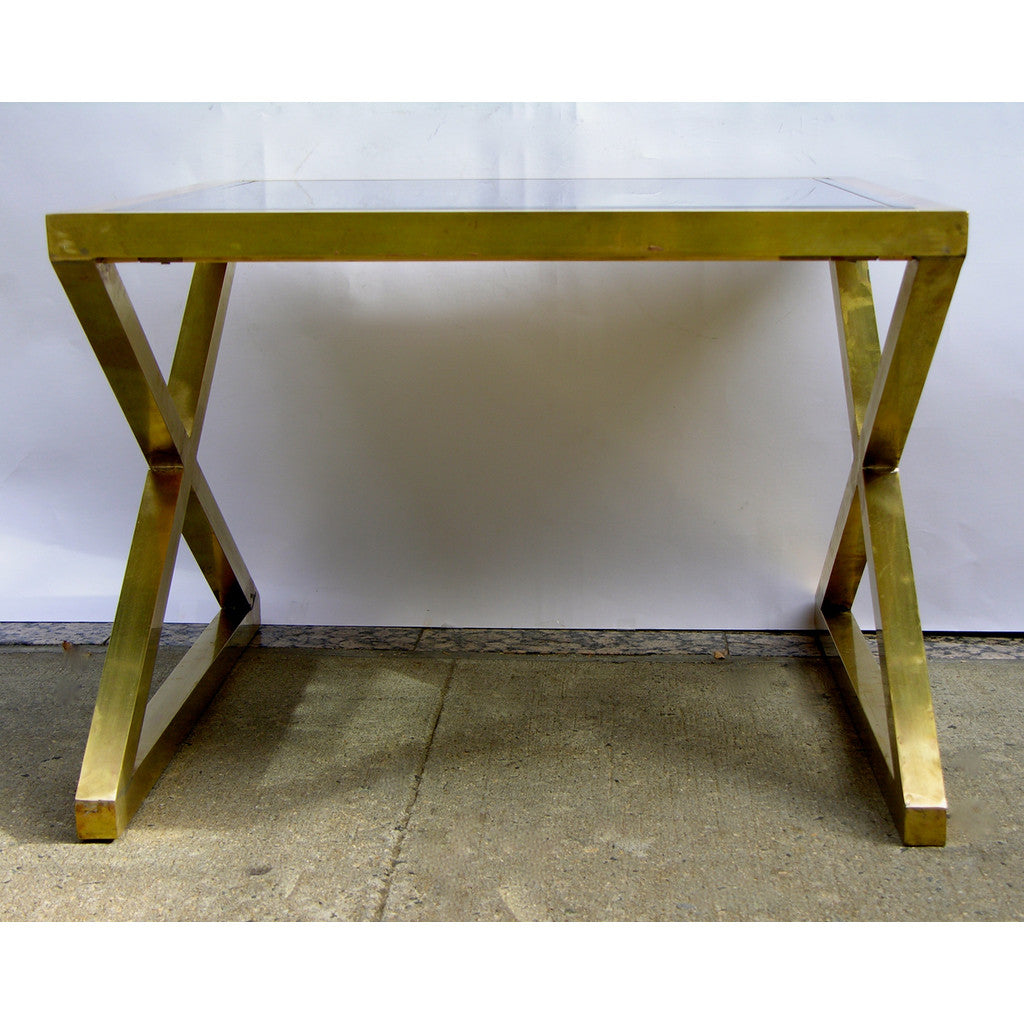 Italian Pair of X-Frame Handcrafted Brass and Glass Coffee/Side Tables - Cosulich Interiors & Antiques