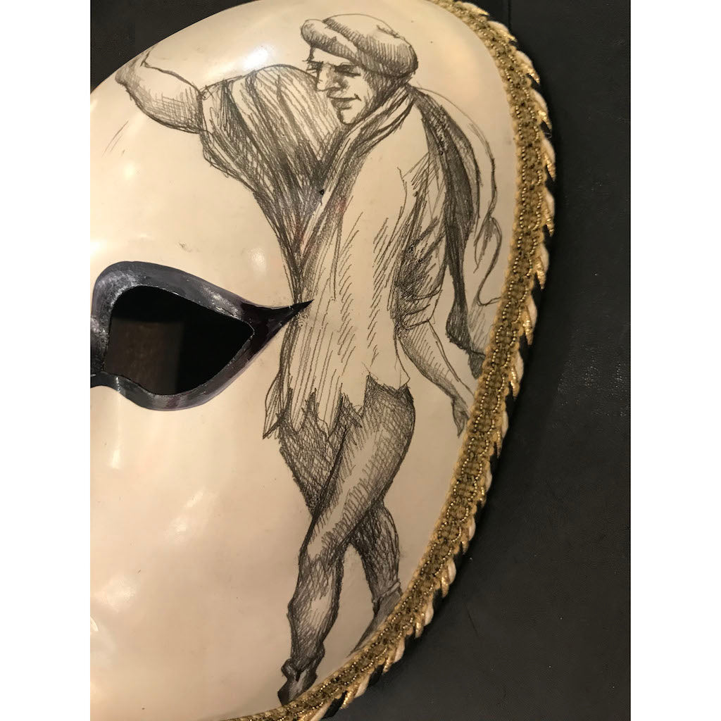 1990s Venetian Handmade White Carnival Mask with Pencil Drawing