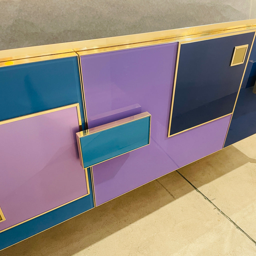 Bespoke Italian Black Purple Blue Gold Geometric Postmodern Cabinet / Sideboard