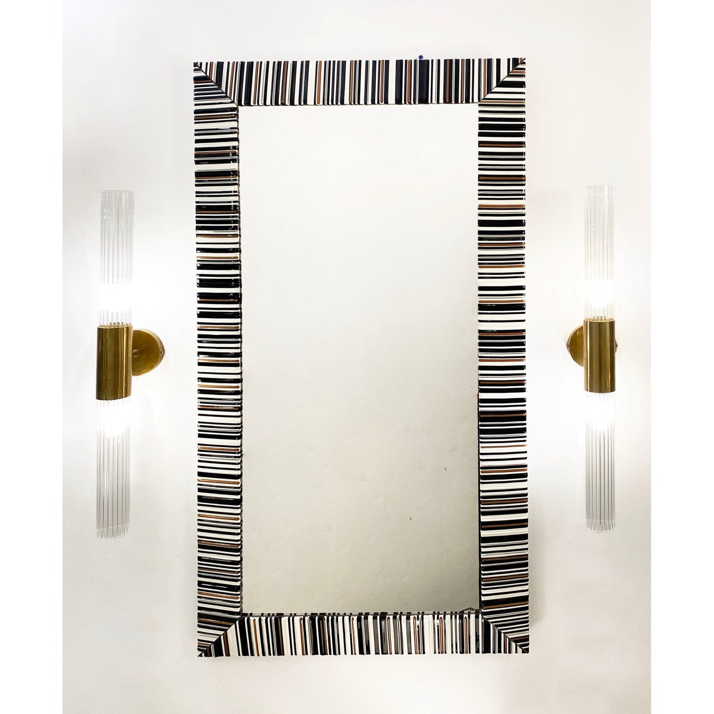 Contemporary Italian Black White Copper Geometric Murano Glass Modern Mirror