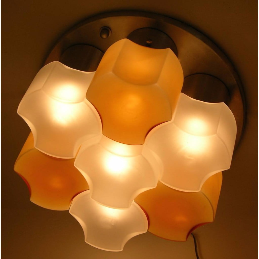 Martinelli Luce 1963 Rare Pair of White and Orange Glass Wall or Flush Lights - Cosulich Interiors & Antiques