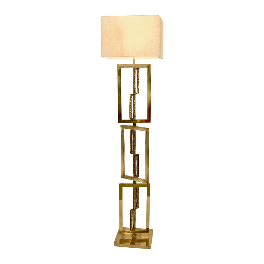 Italian Design Contemporary Cast Bronze and Gold Brass Rectangular Floor Lamp - Cosulich Interiors & Antiques