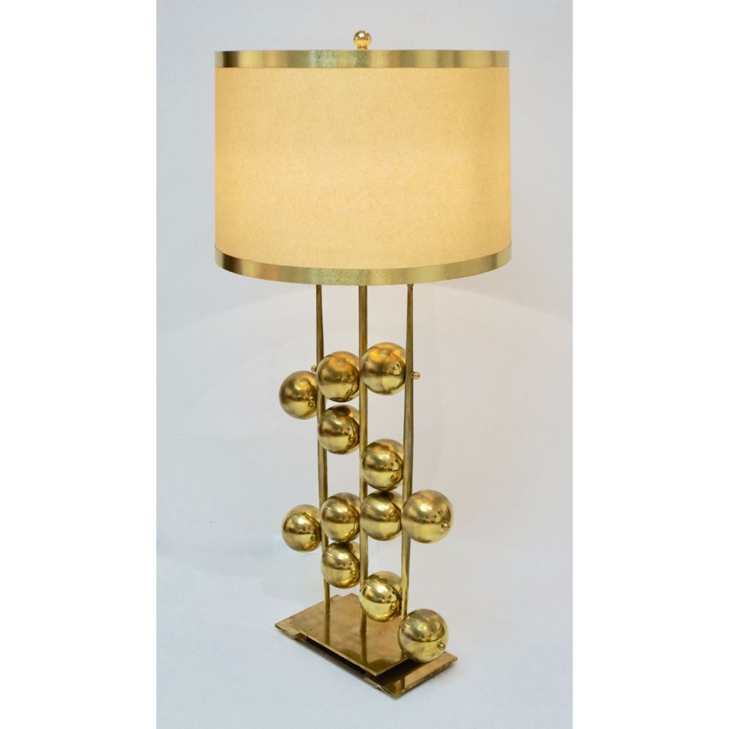 Italian Contemporary Fine Design Pair of Organic Gold Brass Lamps with Spheres - Cosulich Interiors & Antiques