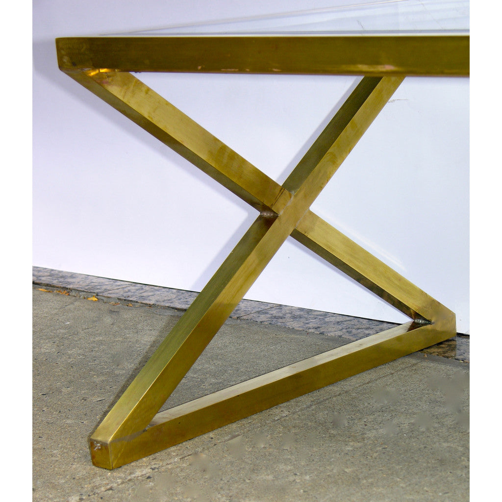 Italian Pair of X-Frame Handcrafted Brass and Glass Coffee/Side Tables - Cosulich Interiors & Antiques