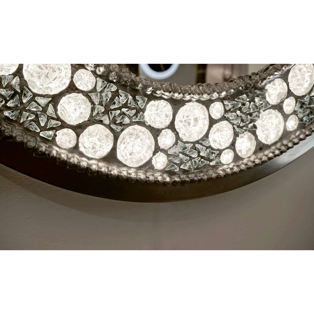 Contemporary Fine Design Italian Lit Black & Clear Rock Crystal Nickel Mirror - Cosulich Interiors & Antiques