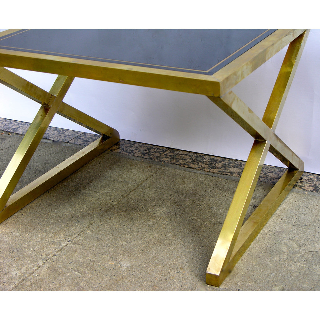 Italian Pair of X-Frame Handcrafted Brass and Glass Coffee/Side Tables - Cosulich Interiors & Antiques