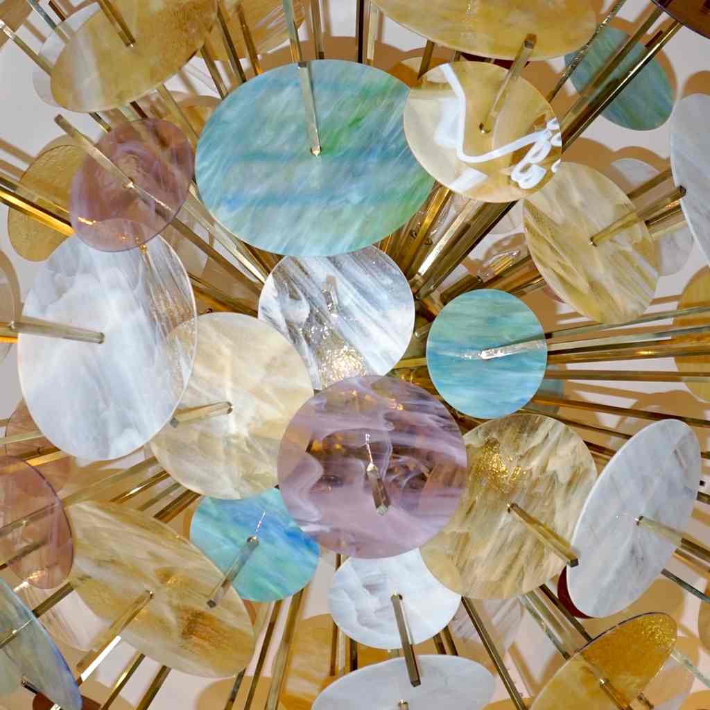 Contemporary Italian Brass & Pastel Colored Murano Glass Oval Sputnik Chandelier - Cosulich Interiors & Antiques