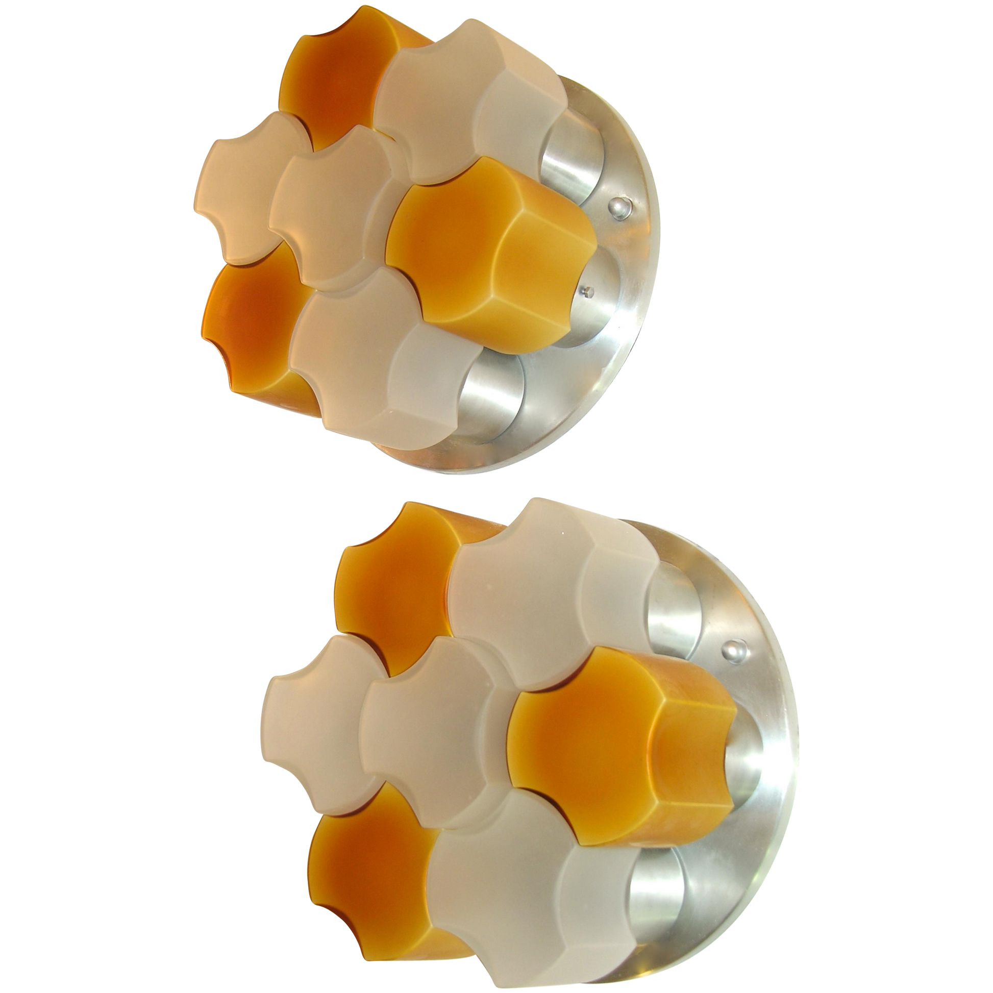 Martinelli Luce 1963 Rare Pair of White and Orange Glass Wall or Flush Lights - Cosulich Interiors & Antiques
