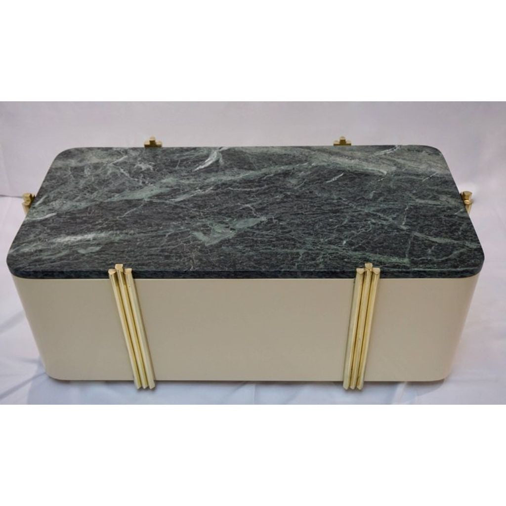 1970s Italian Art Deco Green Marble and Cream White Lacquered Coffee Table/Bench - Cosulich Interiors & Antiques
