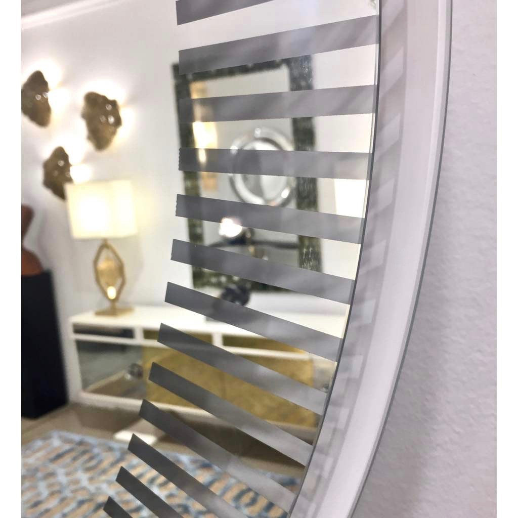 Contemporary Italian Organic Modern Round Lit Mirror with White Sunburst Decor - Cosulich Interiors & Antiques