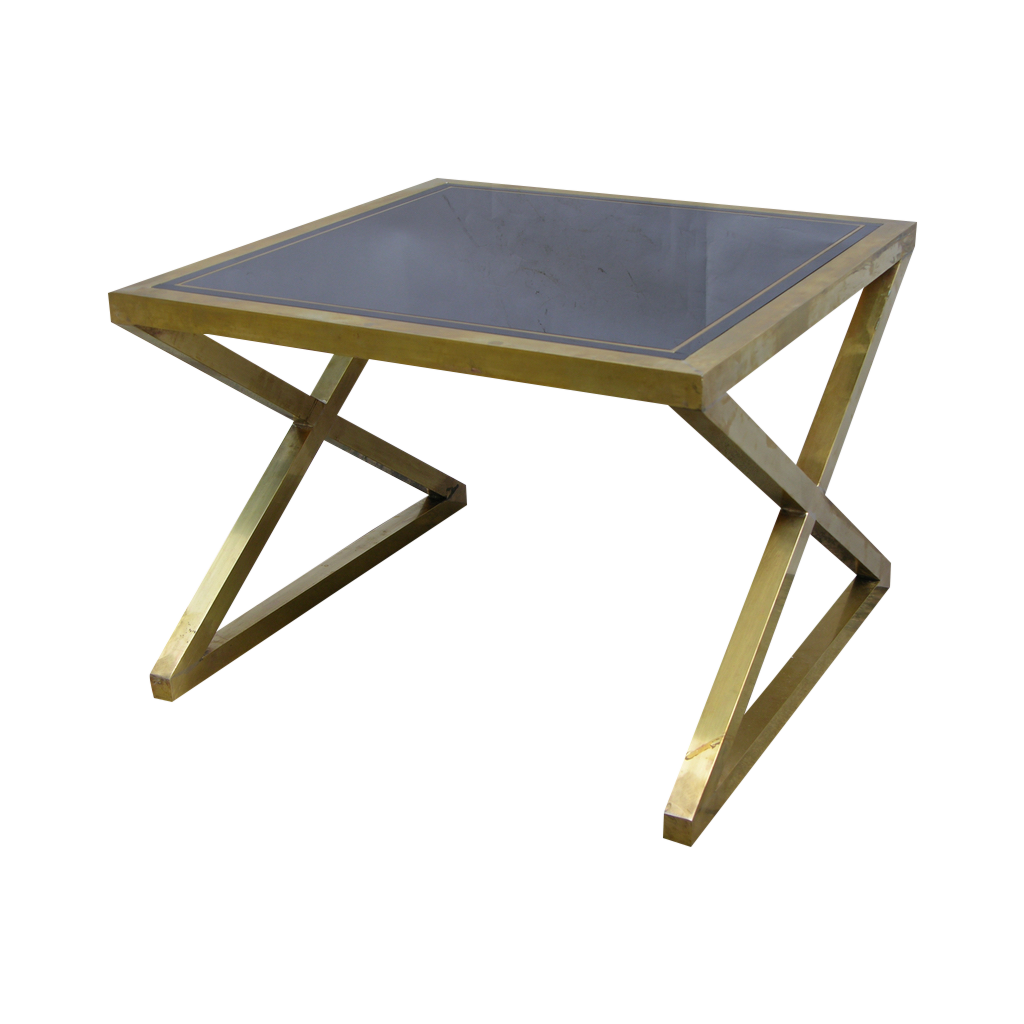 Italian Modern XFrame Handcrafted Brass and Black Glass Coffee Table