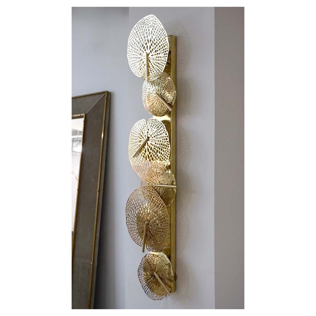 Contemporary Organic Italian Art Design Perforated Brass Leaf Sconce