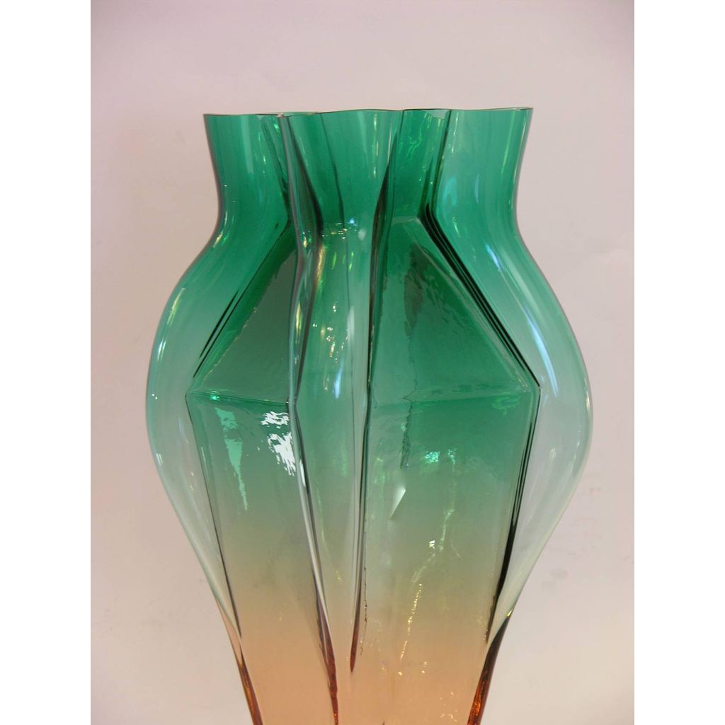 1980s Toni Zuccheri for Venini Green and Orange Murano Glass Vase - Cosulich Interiors & Antiques