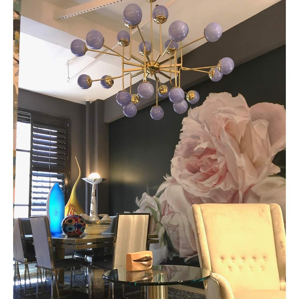 Italian Modern 24-Light Brass and Lavender Periwinkle Murano Glass Chandelier - Cosulich Interiors & Antiques