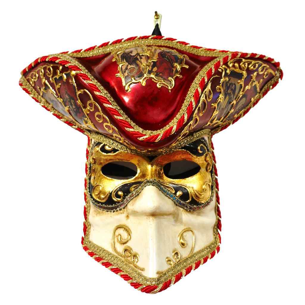 Aqua White and Gold Male Venetian Carnival Mask with Hat - Cosulich Interiors & Antiques