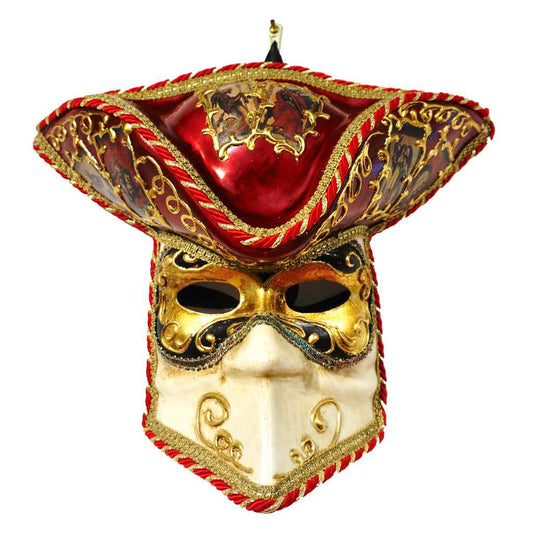 Aqua White and Gold Male Venetian Carnival Mask with Hat - Cosulich Interiors & Antiques
