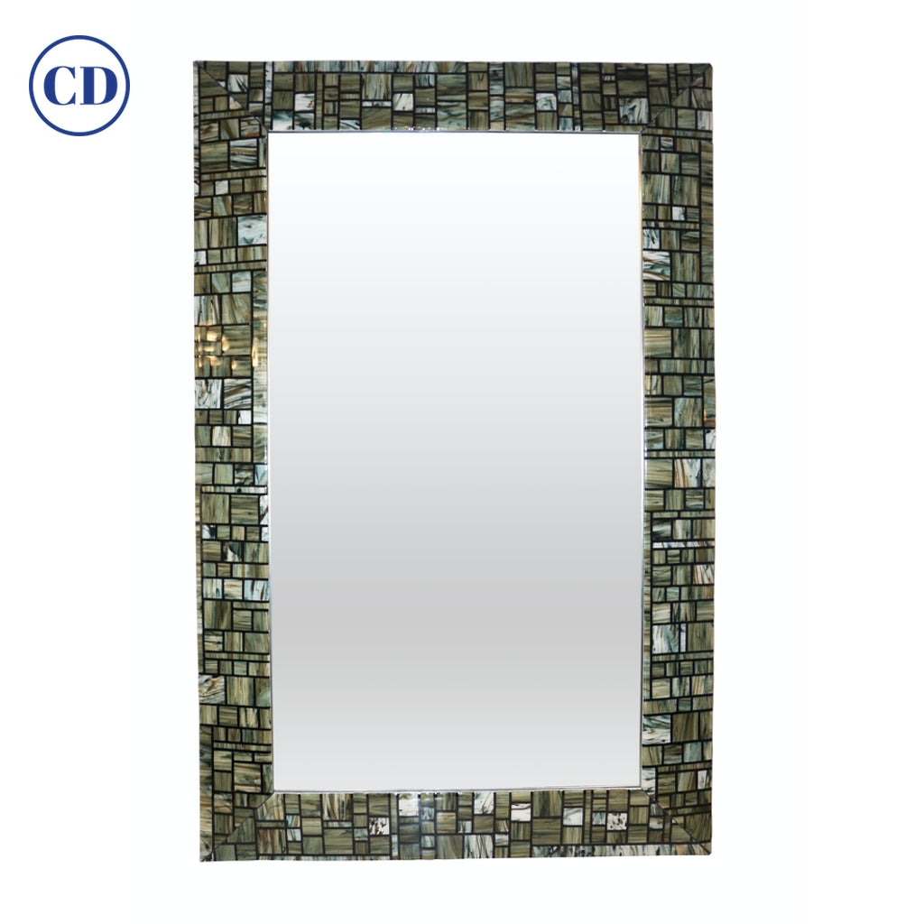 Modern Italian Green Cream Caramel White and Black Murano Glass Mosaic Wall Mirror