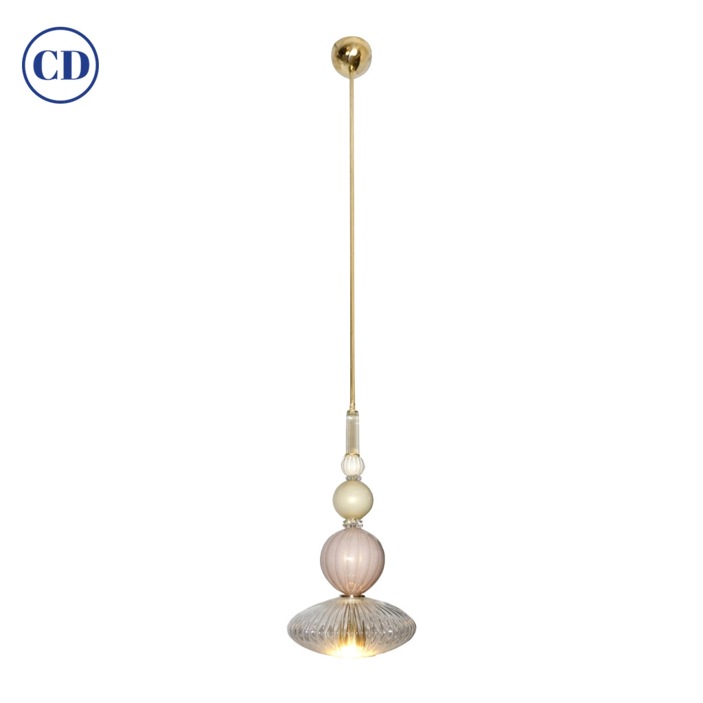 Contemporary Bespoke Italian Crystal Pink Gold Cream Murano Glass Pendant Light