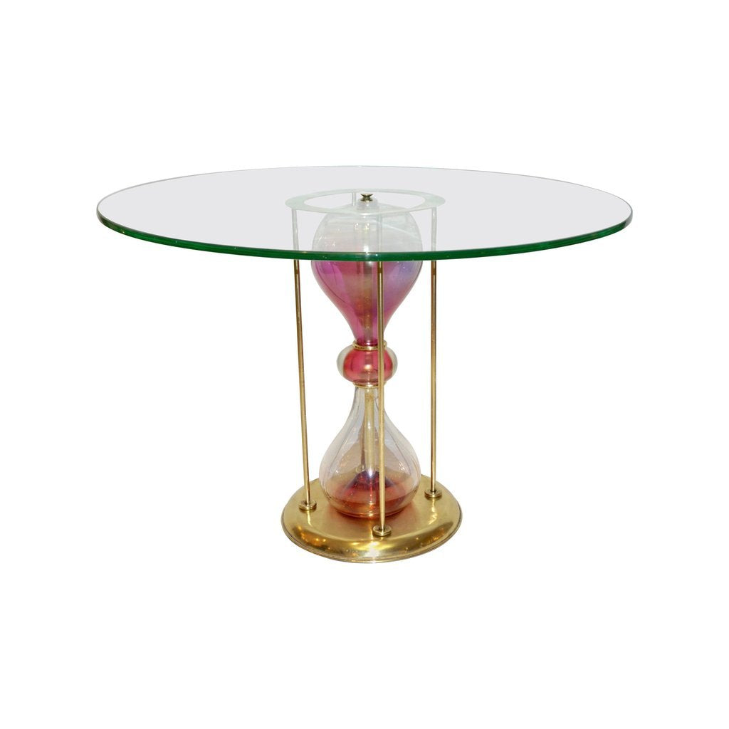 Seguso Vetri d'Arte, 1960s Italian Brass and Pink Glass Round Side/End Table - Cosulich Interiors & Antiques