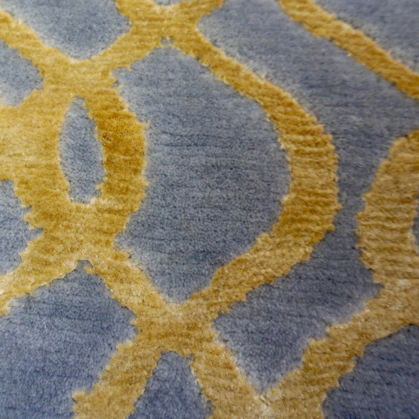 Gold and Silver Blue Gray Modern Indian Rug With Organic Geometric Design - Cosulich Interiors & Antiques