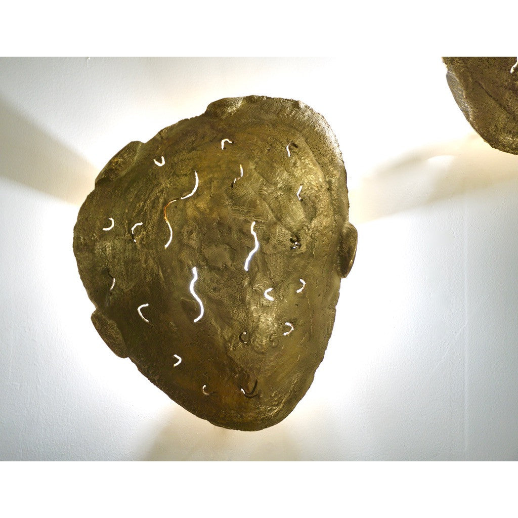 Italian Design Contemporary Pair of Brutalist Cast Bronze Sculpture Wall Lights - Cosulich Interiors & Antiques