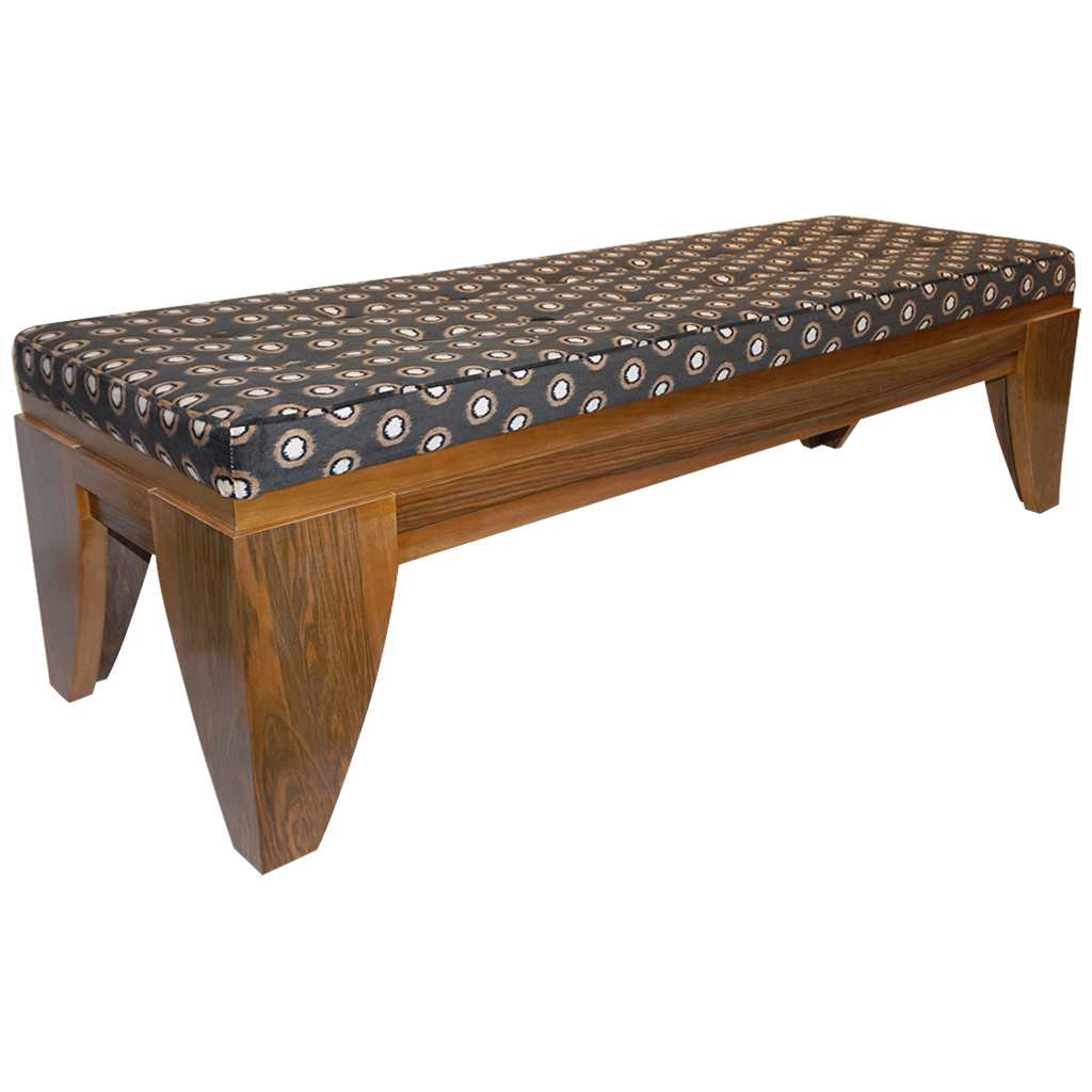 vintage Italian walnut bench dark brown white upholstery