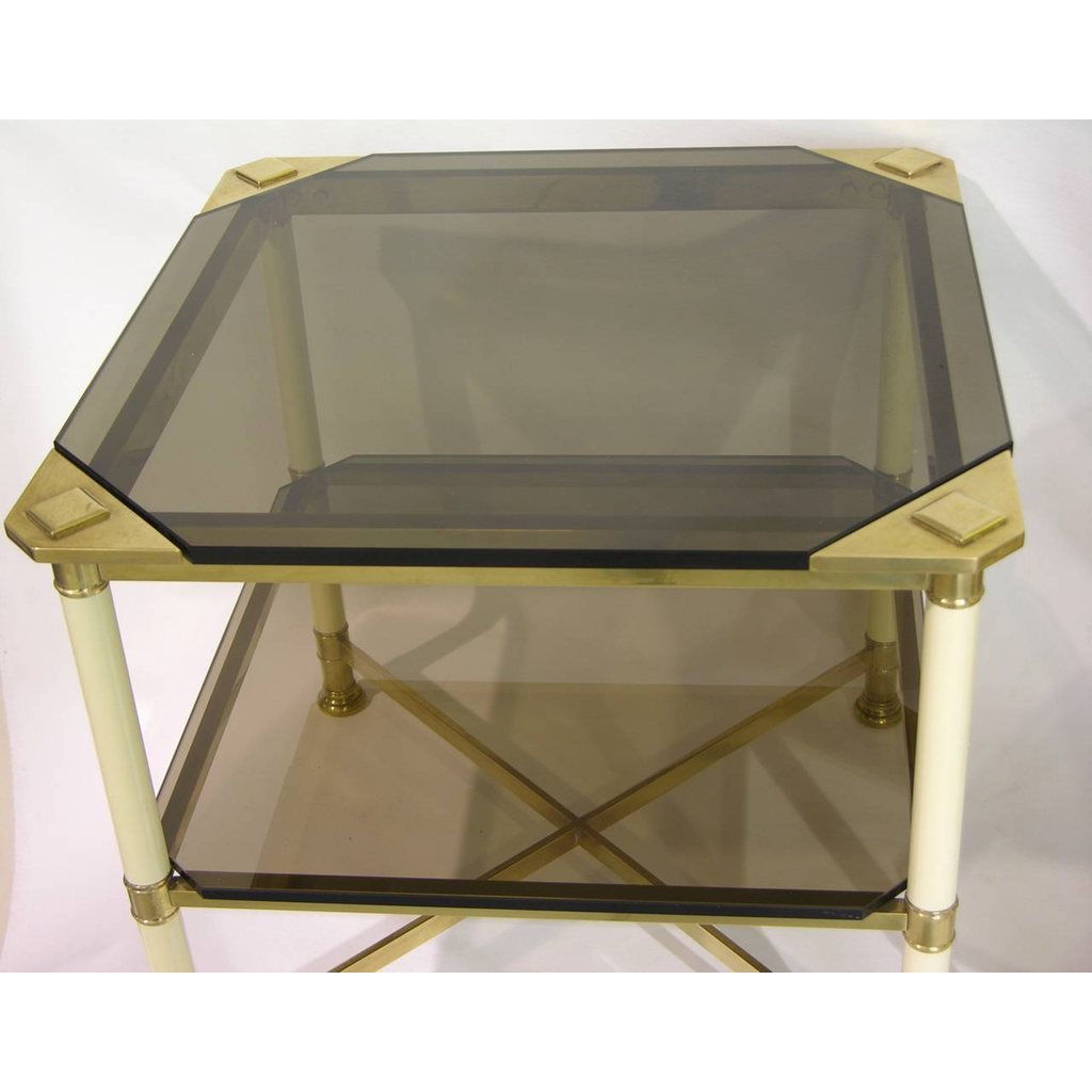 Vivai del Sud 1970s Rare Pair of Smoked Glass and Ivory Brass Side Tables - Cosulich Interiors & Antiques