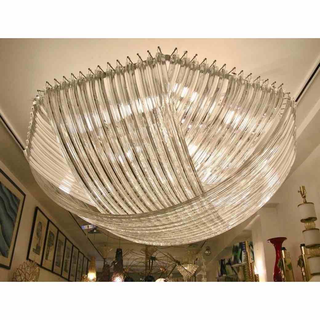 Monumental Italian Minimalist Crystal Clear Murano Glass Curved Chandelier - Cosulich Interiors & Antiques