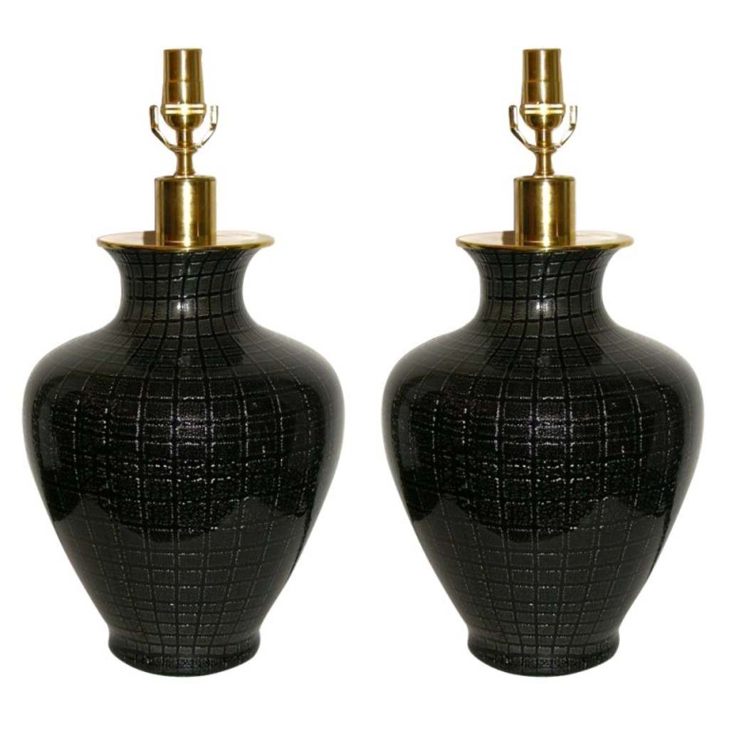 VeArt 1960s Pair of Black Glass Lamps with Speckles - Cosulich Interiors & Antiques