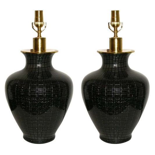 VeArt 1960s Pair of Black Glass Lamps with Speckles - Cosulich Interiors & Antiques