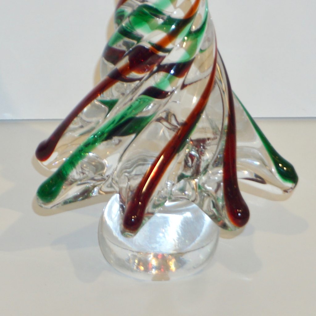 Cenedese 1980 Italian Modern Green Red Clear Twisted Murano Glass Tree Sculpture