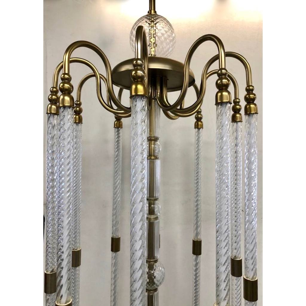 Contemporary Bespoke Italian Monumental Murano Glass Antique Brass Open Lantern