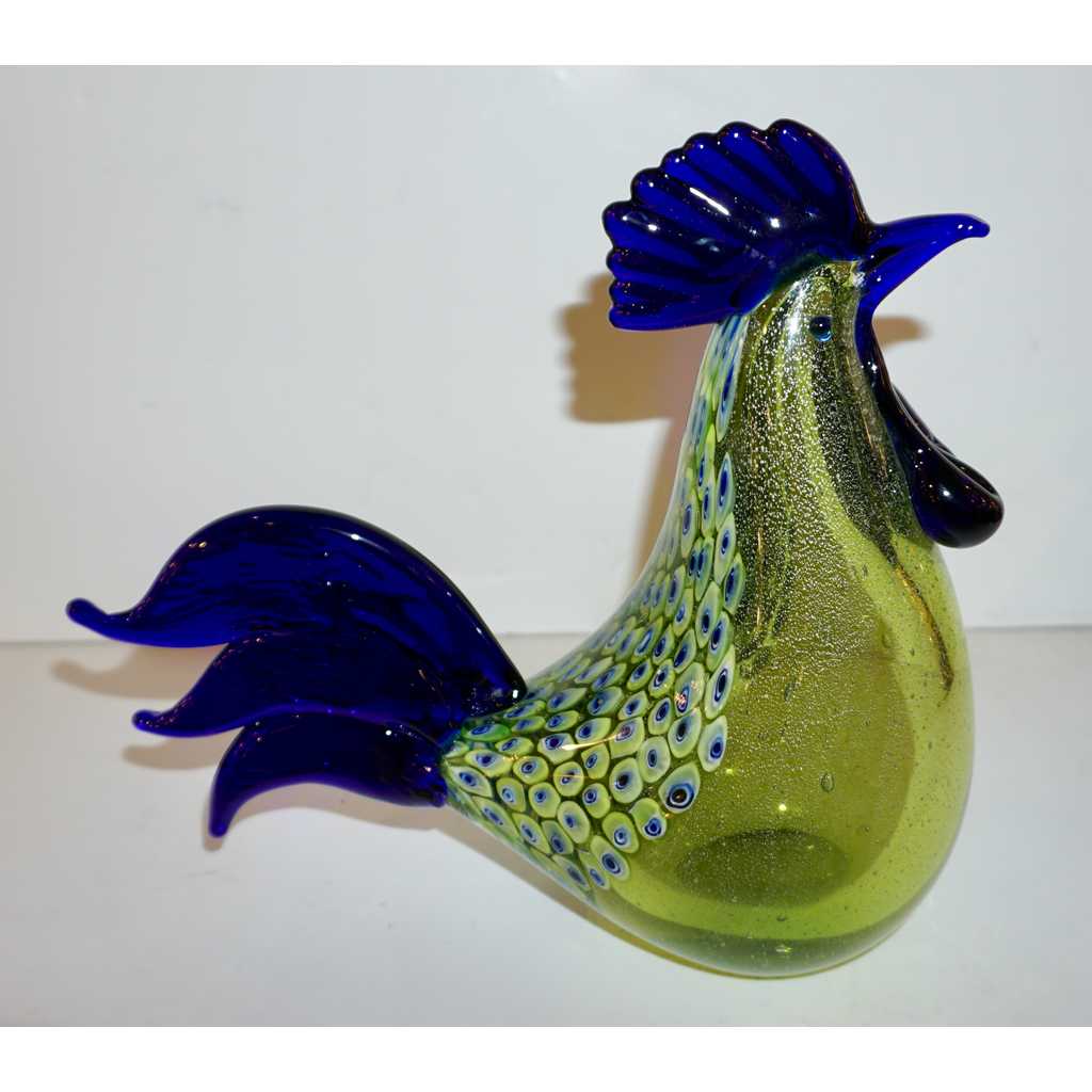 Seguso 1980 Italian Silver Navy Blue Apple Green Murano