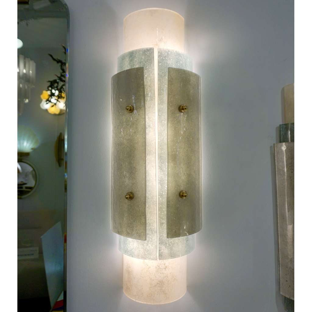 Contemporary Italian Wall Lights in White Blue Gray Frosted Layered Murano Glass
