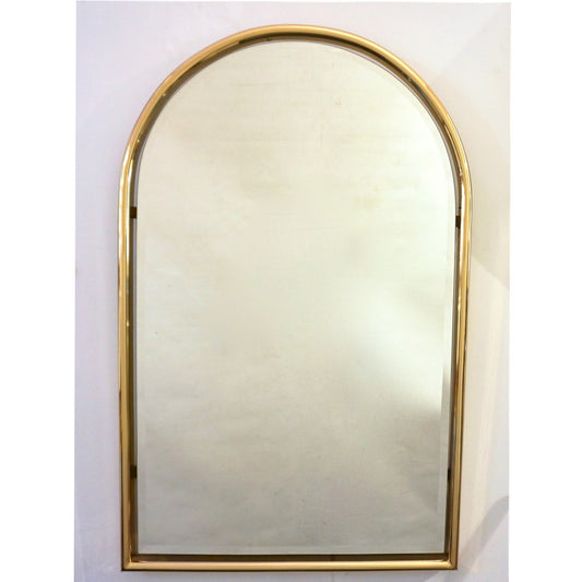 1960s Italian Minimalist Brass Floating Mirror with Round Arched Top Frame