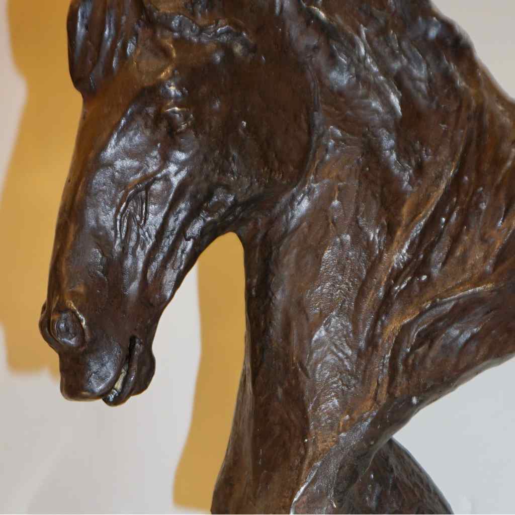 Italian Design 1990s Horse Bronze Sculpture Black Glass Pair of Brass Lamps