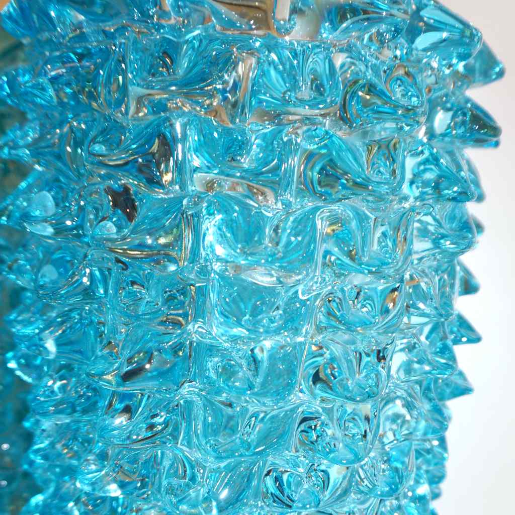 2000s Cenedese Italian Pair of Aquamarine Blue Rostrato Murano Glass Ovoid Vases