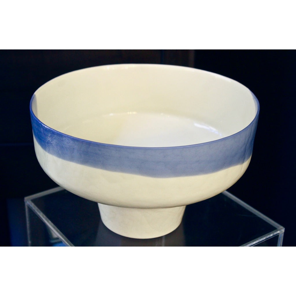 1950s Venini Vintage Italian Blue & Cream White Pate de Verre Murano Glass Bowl