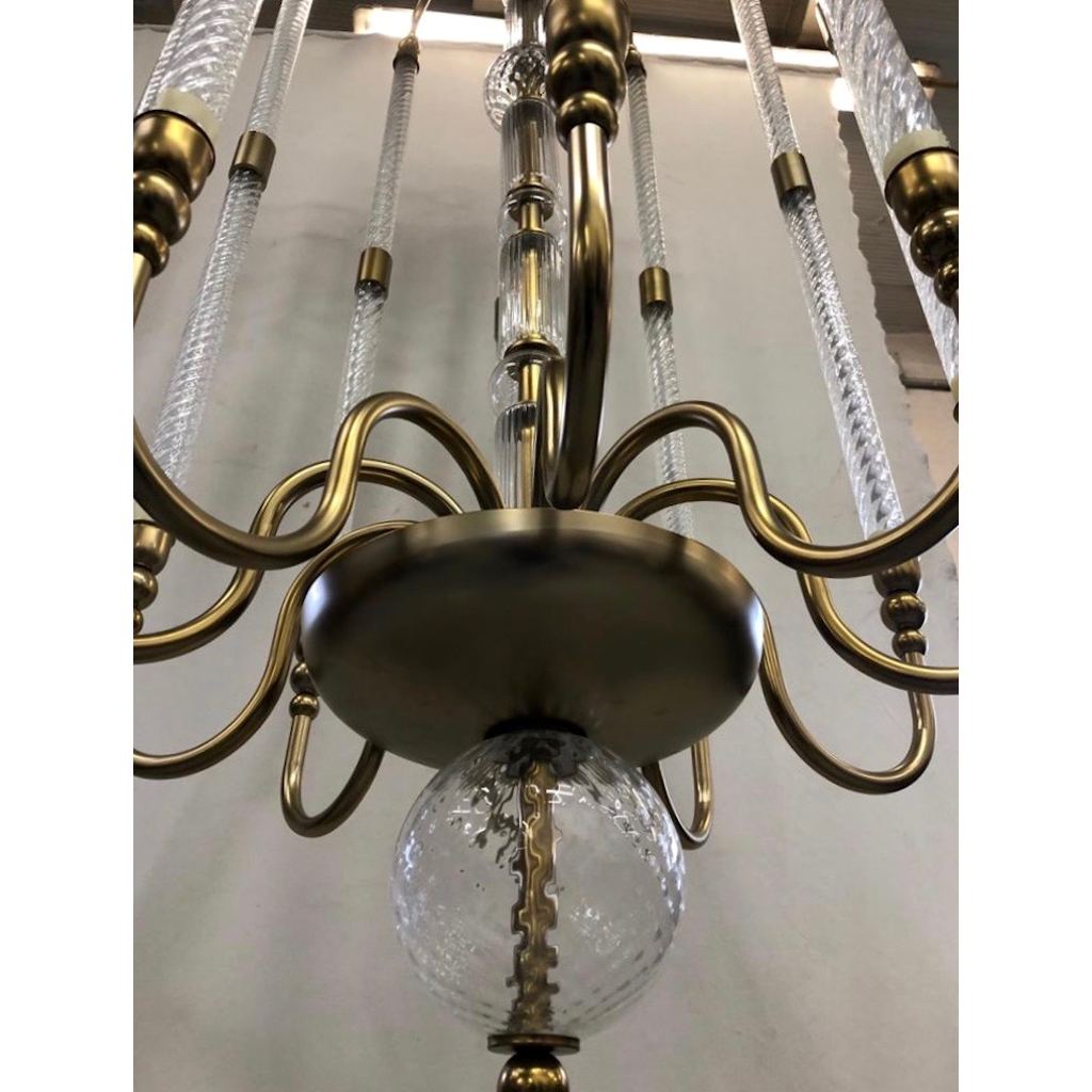 Contemporary Bespoke Italian Monumental Murano Glass Antique Brass Open Lantern