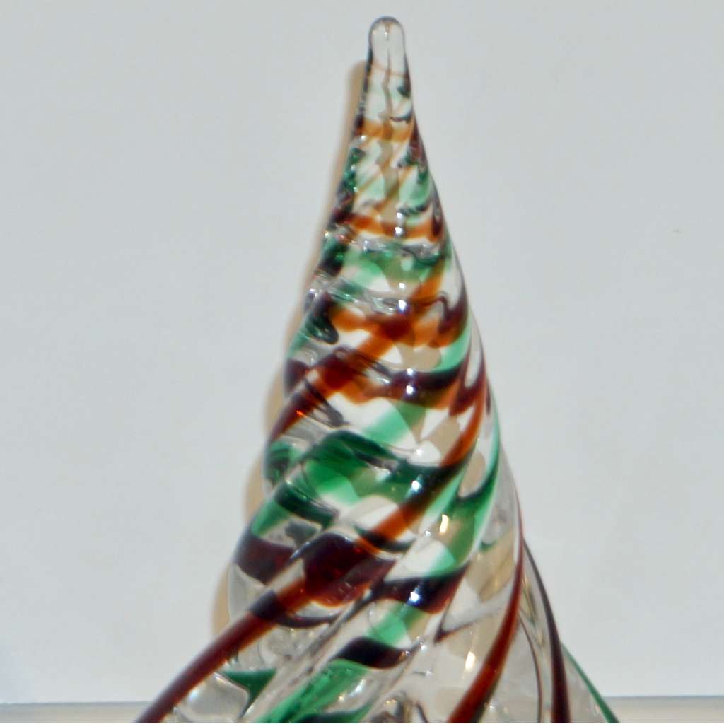 Cenedese 1980 Italian Modern Green Red Clear Twisted Murano Glass Tree Sculpture