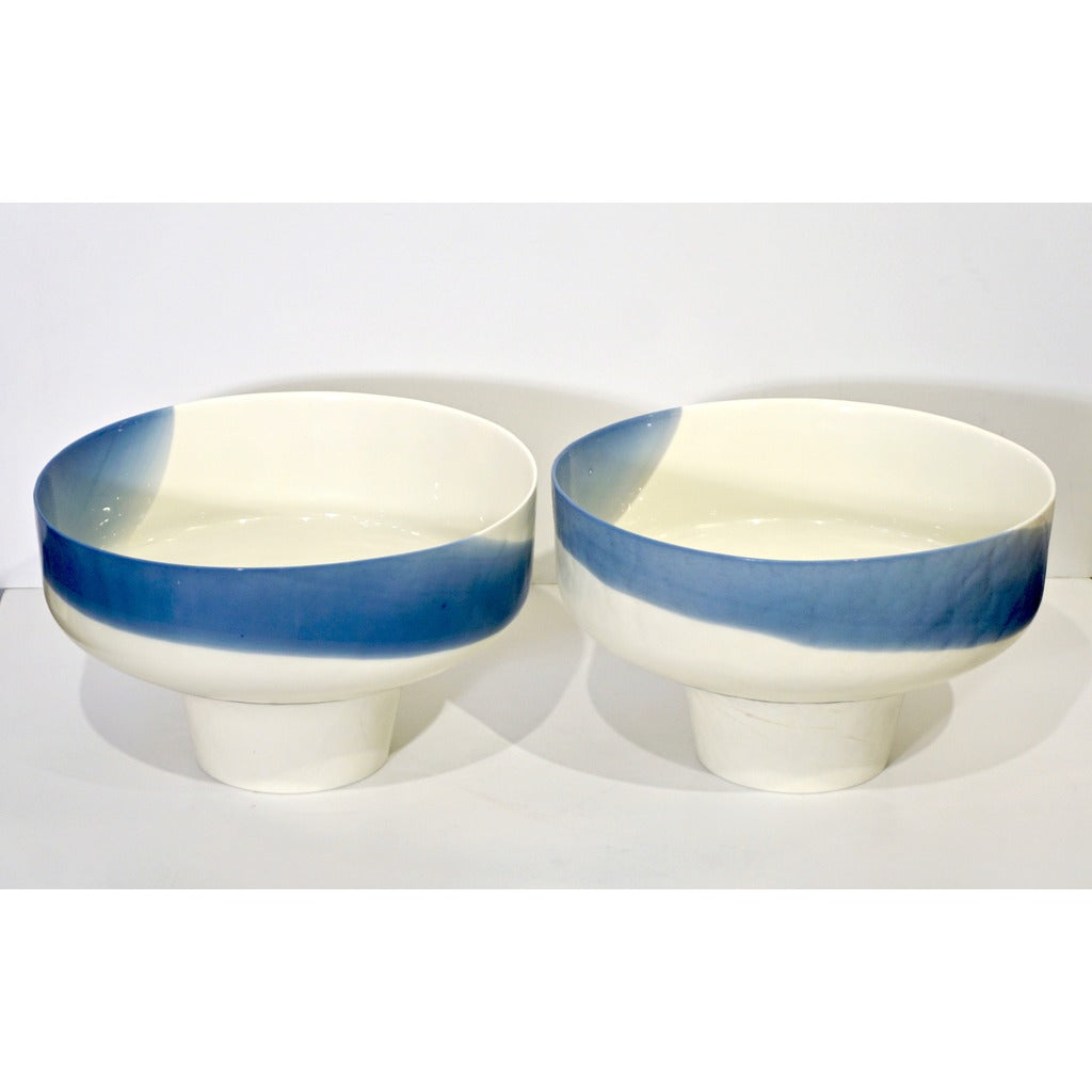 1950s Venini Vintage Italian Blue & Cream White Pate de Verre Murano Glass Bowl