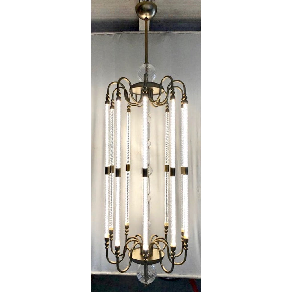 Contemporary Bespoke Italian Monumental Murano Glass Antique Brass Open Lantern