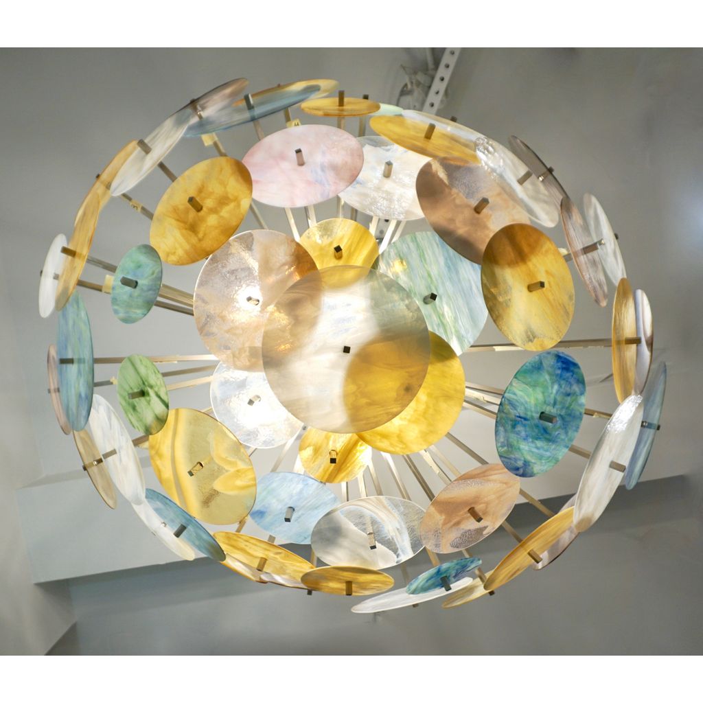 Contemporary Italian Yellow White Aqua Blue Murano Glass Oval Sputnik Flushmount