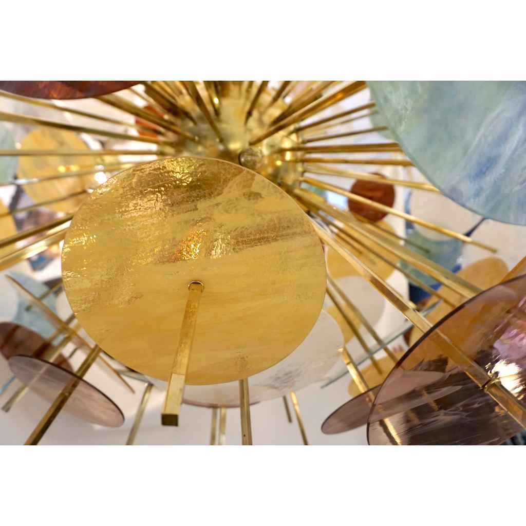 Contemporary Italian Brass & Pastel Colored Murano Glass Oval Sputnik Chandelier