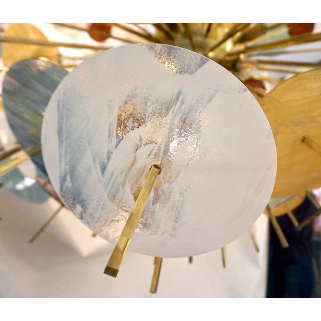 Contemporary Italian Brass & Pastel Colored Murano Glass Oval Sputnik Chandelier